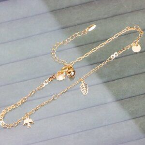 "Rose Gold Anklet with Bird & Leaf Charms, XPAL1064